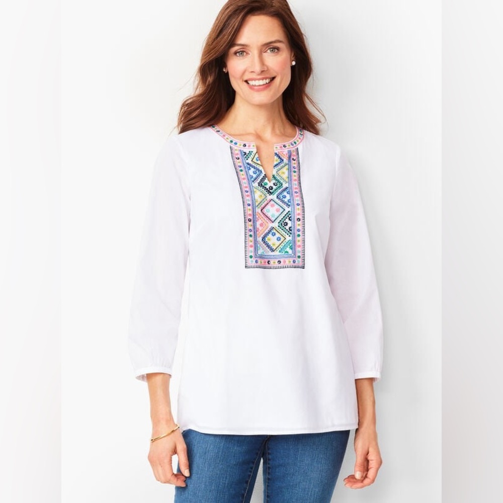 Women’s Talbots Petite Embellished Voile Tunic Blouse Size Small
